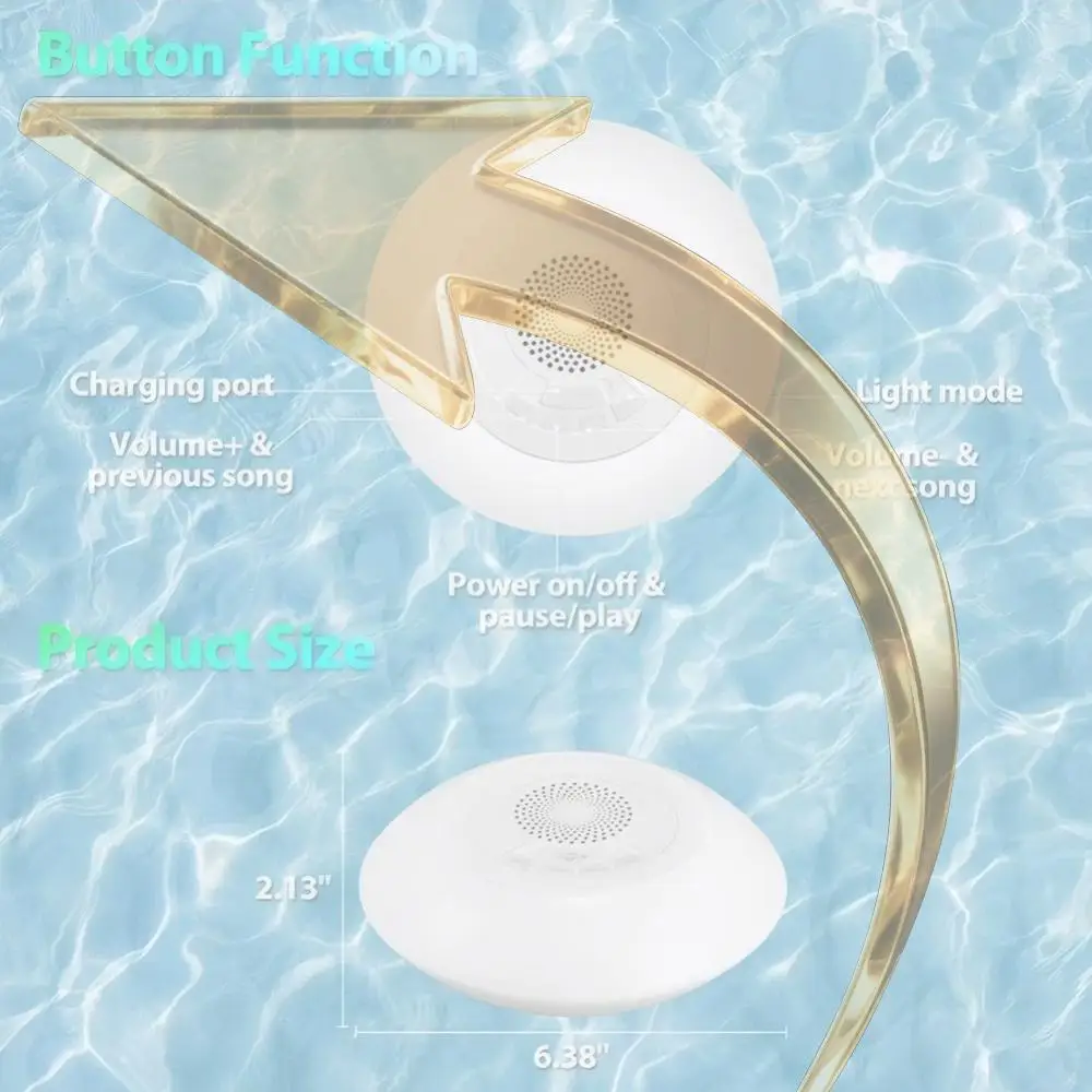 רמקול בריכה צפה עם תאורה צבעונית רמקול BT עמיד למים IPX7 רמקול חם אלחוטי לשימוש בחוץ / בריכה / חוף