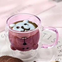 Cute Bear Glass Cup Milk Juice Water Coffee Mugs Heat Resistant Clear Double Wall Glass Mug with Handle Coffeeware Lover Gift 4