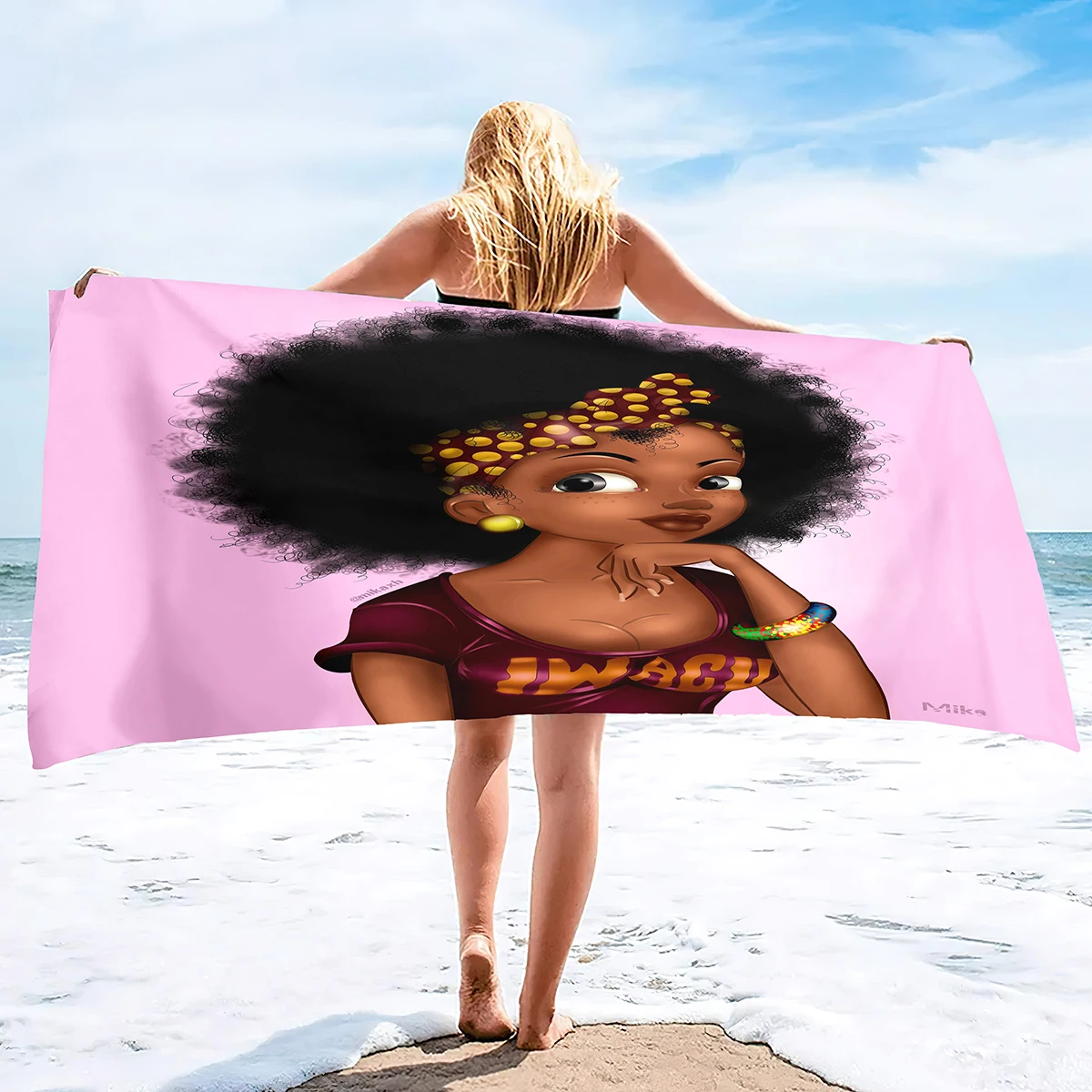 

African Girl Bath Towel Black Woman Beach s Soft Microfiber Quick Dry Overized
