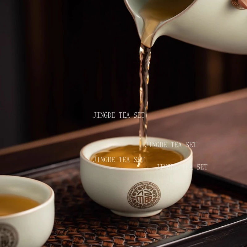 Ru Kiln Tea Cup Household High-end Master Cup Cute Ceramic Kung Fu Teaset for Personal Use Tea Set Accessories Underglaze Colour