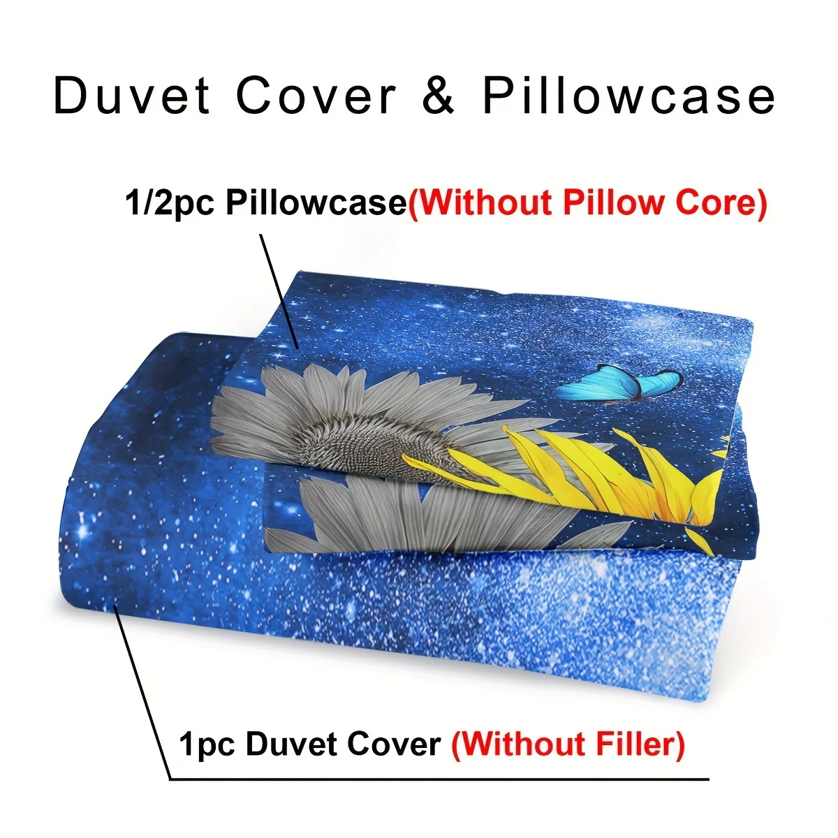 All-Season Breathable Polyester Sunflower and Butterfly Duvet Cover Set with Zipper Closure, Digital Print Floral Sky Pattern