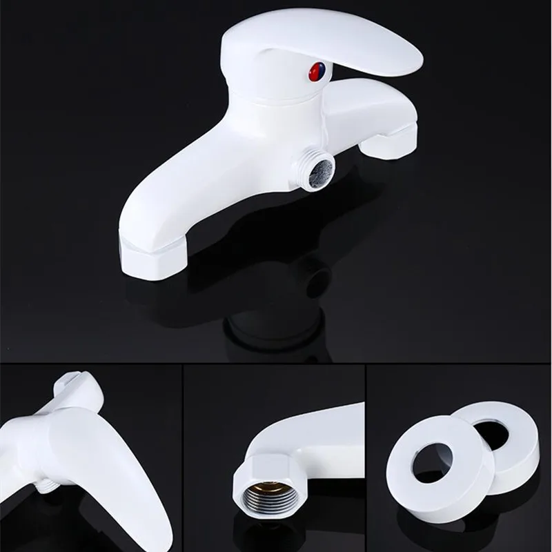White Shower Faucet Brass Mixer Wall Mounted Single Handle Bathroom Mixer Tap ABS Hand Shower 2