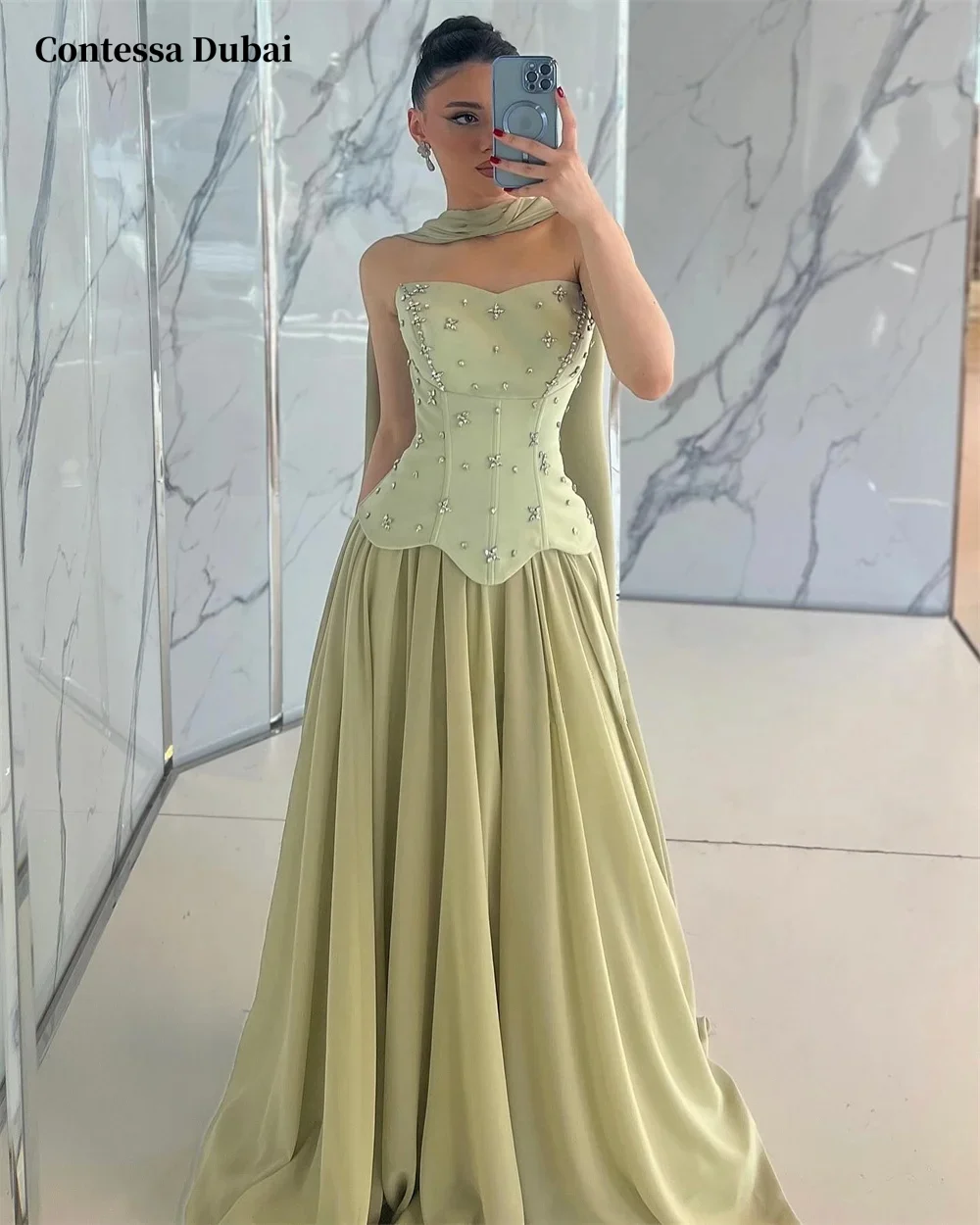 Contessa Dubai Customized Evening dresses A-line prom party dress 2025 Luxury Strapless Floor-length فساتين سهرة 1