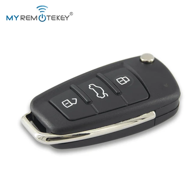 กุญแจรีโมทรถยนต์แบบพับได้ MYREMOTEKEY รุ่น 8P0 837 220 D สำหรับรถยนต์ออดี้ A3 TT ปี 2006 - 2013 ความถี่ 434 MHz ชิป ID48 หัวกุญแจ HU66 3 ปุ่ม 3