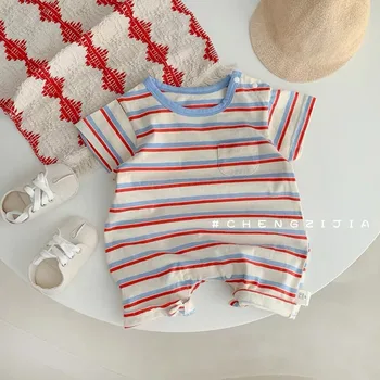 Romper Children Summer New Style Unisex Cotton Stripe Rainbow Lightweight Active Soft Breathable Fashion Casual Active 1