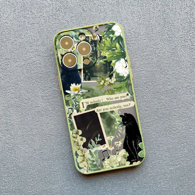 Vintage Black Cat and White Kitten Illustration Phone Case - Cute Cartoon Design