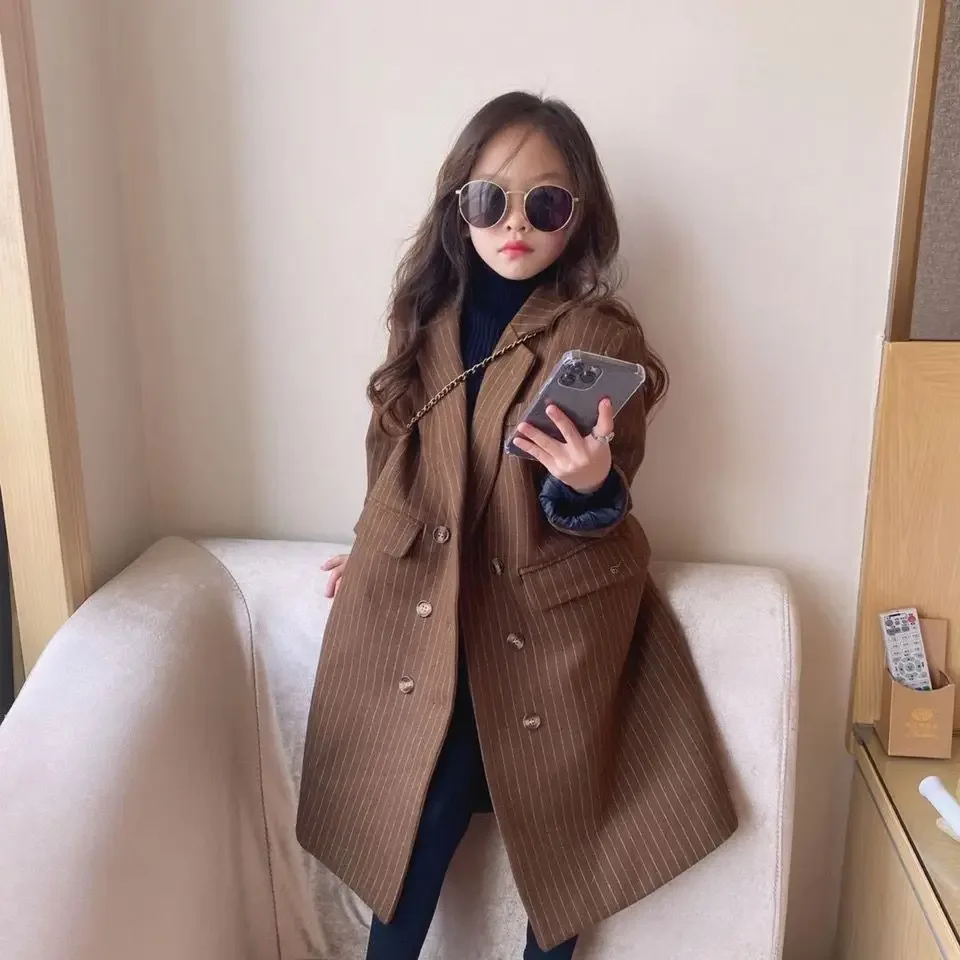 

Girls Coat Striped 2023 Spring Autumn New Korean Version Fashion All-match Kids Clothes for Girls Trench Coat Children Jackets