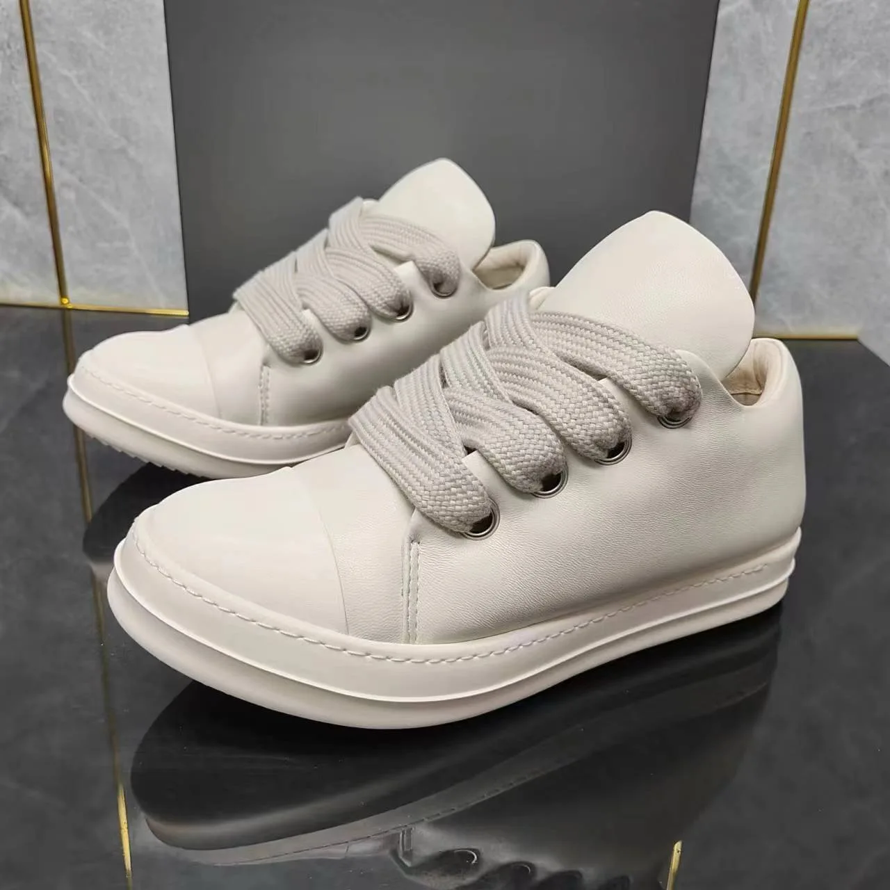 Rick Shoes Owens Jumbo Laces Man for Leather Casual Sneakers Women's Male Bread Style Designer Winter HighQualityFreeShippping 3