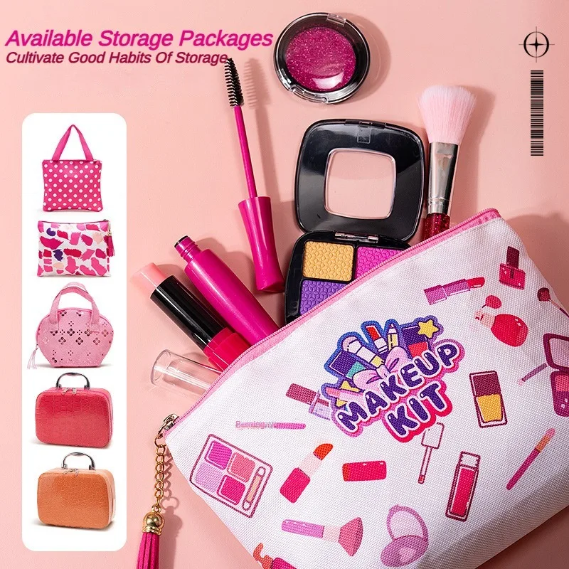 Children Cosmetic Bag Fake Makeup Box Simulation Nail Polish Lipstick Look Real Eyeshadow Play House Toys