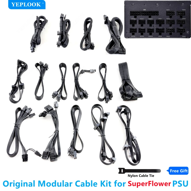 

Original SuperFlower T1600 P2000 Modular Power Supply Cables GPU PCIe 8Pin Dual 6+2Pin CPU 4+4Pin SATA PATA Molex 4Pin 24Pin New
