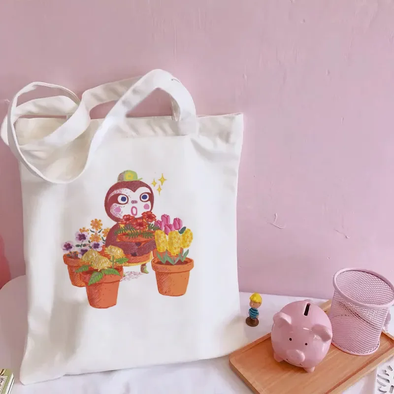 

Animal Crossing Cute Shoulder Canvas Bags Harajuku Large Capacity Messenger Women Kawaii Bags Cartoon Print Funny Shopping Bag