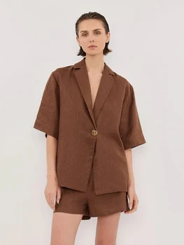 Marthaqiqi Cotton Female Pajamas Set Turn-Down Collar Sleepwear Half Sleeve Nightgown Shorts Casual Women Nightwear 2 Piece Suit