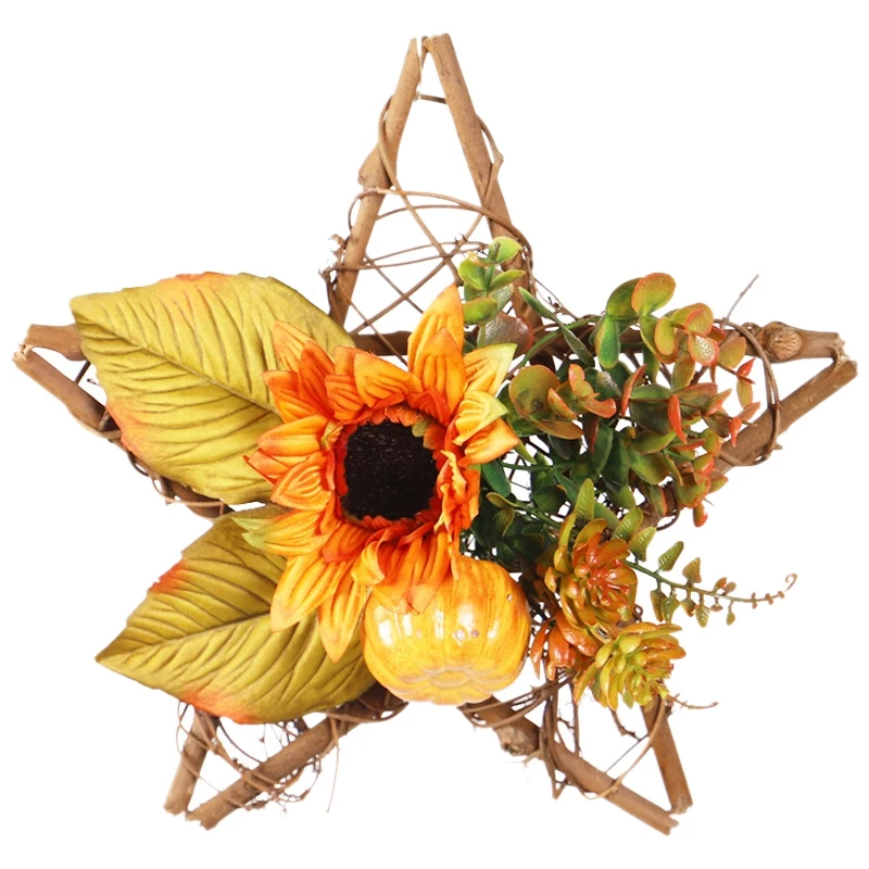 

1 Pc Creative Halloween Pentagram Falling Leaf Wreath Pumpkin Berry Wreath Home Decor Maple Garland Wall Decoration-B