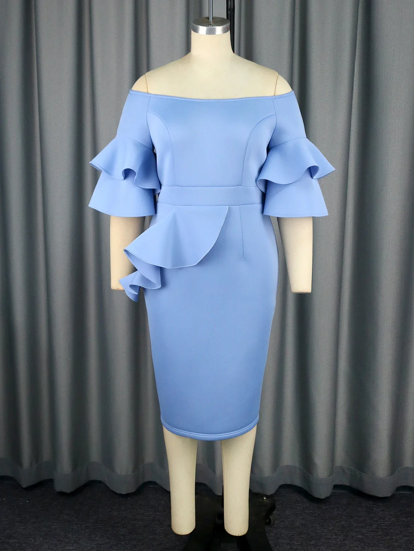 Women Blue Plus Size Prom Dress Cold Shoulder Flare Sleeves Ruffles High  Waist Bodycon Gown Evening Party Event Cothing 2024 New - AliExpress  200000345