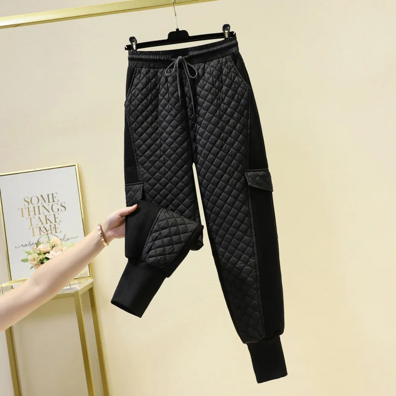 Design sense cotton work pants, warm cotton pants, thin and fashionable high waisted loose ankle pants for women