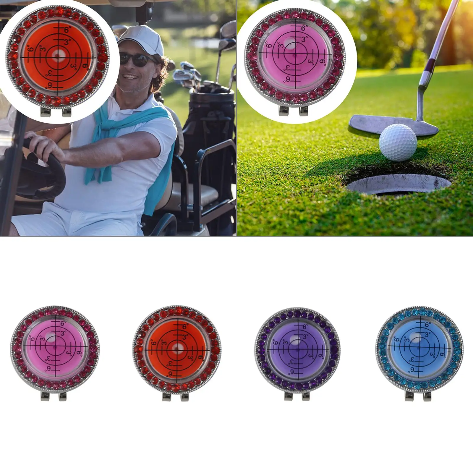 Green Reader, Golf Ball Marker, Stylish Alignment Tool for Reading The Green Rhinestone Round Bubble Level Putting Aid Reader