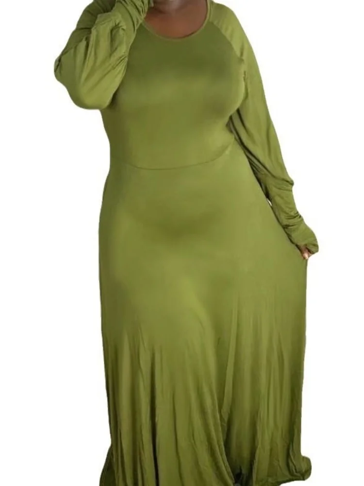 Wmstar Plus Size Dress Women Wholesale Long Sleeved Round Neck Solid Fashionable Ruffled Dress Drop Shopping New Style 2025