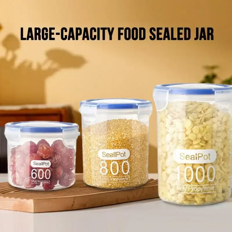 Kitchen Storage Sealed Plastic Kitchen Storage Containers Set with Lids for Cereal Candy Dried Food Organizer Bottles Jars Boxes