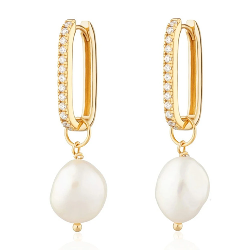 

Pearl Earrings Resin Square Unique Baroque Designed Dangle Earrings for Women with Exquisite Gift Box