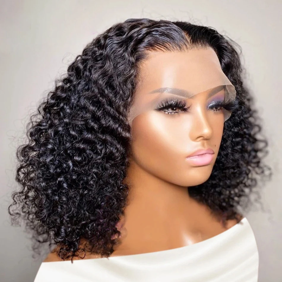 

Deep Wave Bob Glueless Preplucked Human Wigs Ready To Go 13X4 Frontal Brazilian Wigs HD Transparent Lace Wig Deep Curls