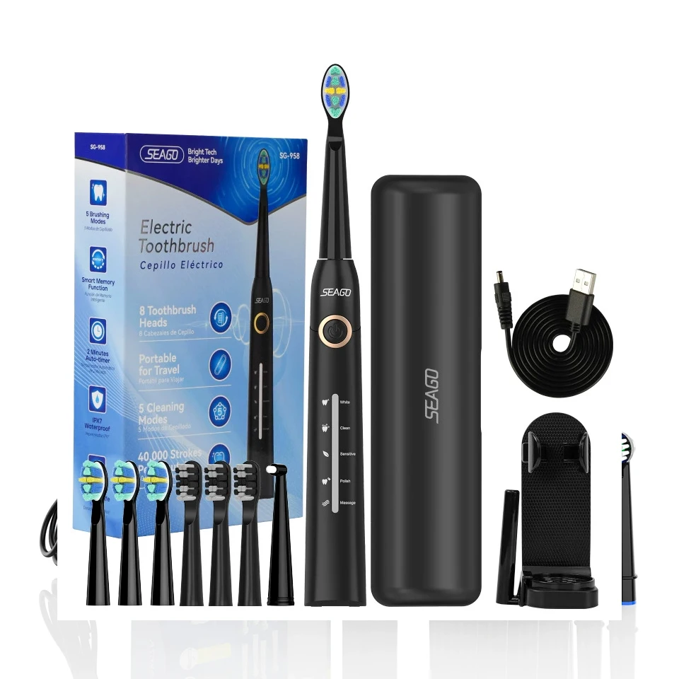 2026년 신형 회전식 전동 충전식 칫솔 치아 청소용 8개의 칫솔모 5가지 모드 휴대용 스마트 타이머