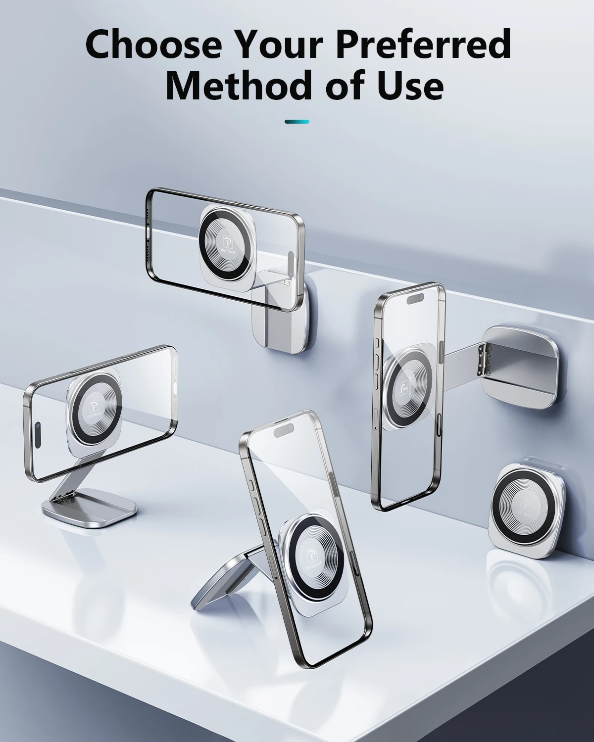 Eary Magnetic Phone Holder Mount For Wall Desktop Stable Metal Magnet Base With Flexible Foldable Compatible With All SmartPhone