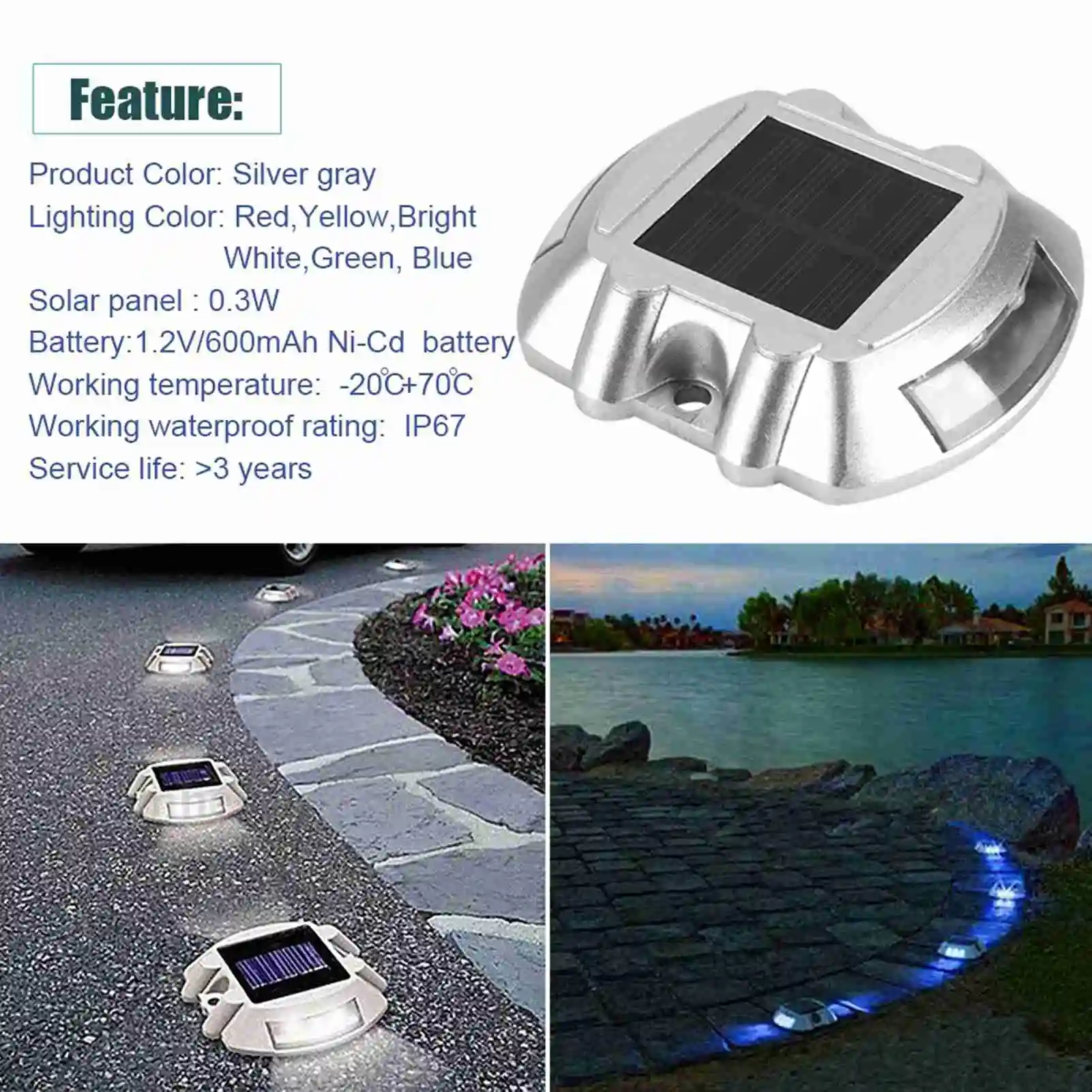 โคมไฟโซลาร์เซลล์ 6 LED ทนน้ำ สำหรับภายนอก