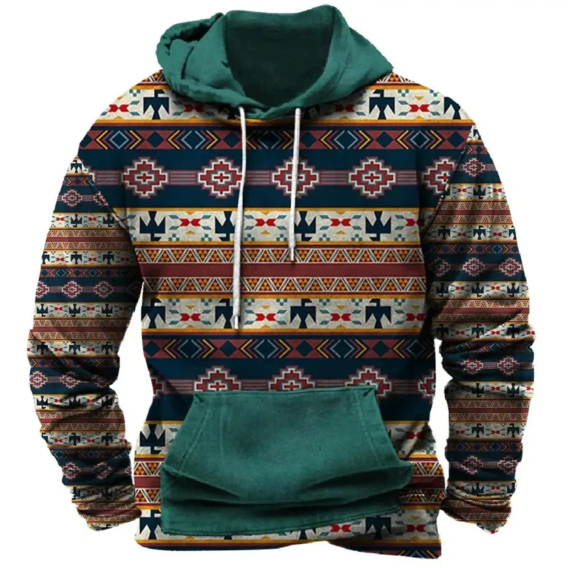 thumbnail image 1 of Sudadera con capucha retro con estampado 3D para hombre, jerseys con gráficos étnicos, moda de otoño, sudaderas con capucha casuales, tops de gran tamaño, 1 of 5