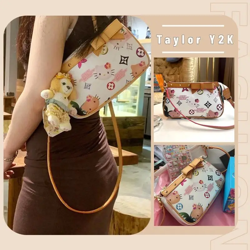 Hello Kitty Bag New Vintage Brown Women's Bag Cartoon Printed Luxury  Handbag Pillow Bags Korean Versatile Fashion Y2k 2023 - Temu Australia