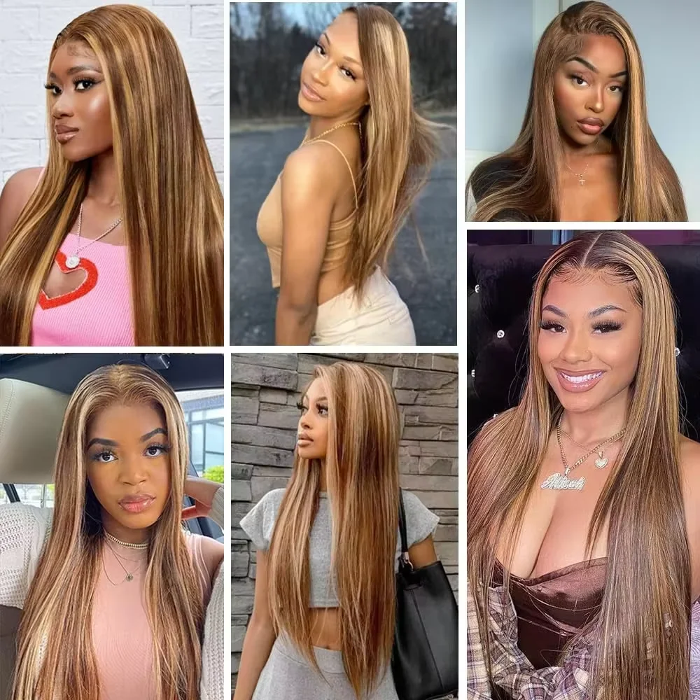 220% 36inch HD Highlight Straight 13x4 Lace Front Wigs Human Hair Preplucked Full Lace Wig Layered Cut Human Wig