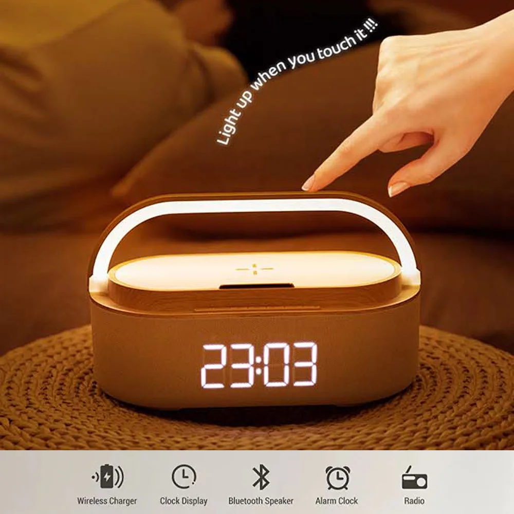 Clock Light Up Charging Pad G Shaped LED Lamp Alarm Clock UK