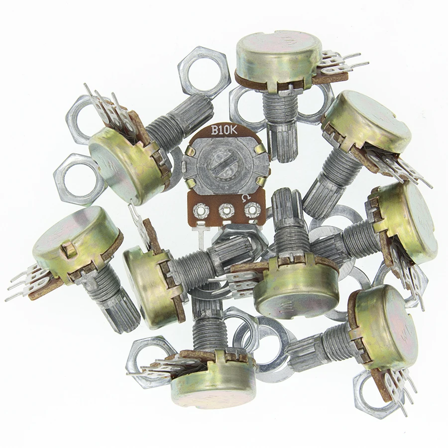 WH148 B1K B2K B5K B10K B20K B50K B100K B500K 3Pin Linear Potentiometer 15mm Shaft With Nuts And Washers 10PCS linear potentiometer potentiometer kit electronic components