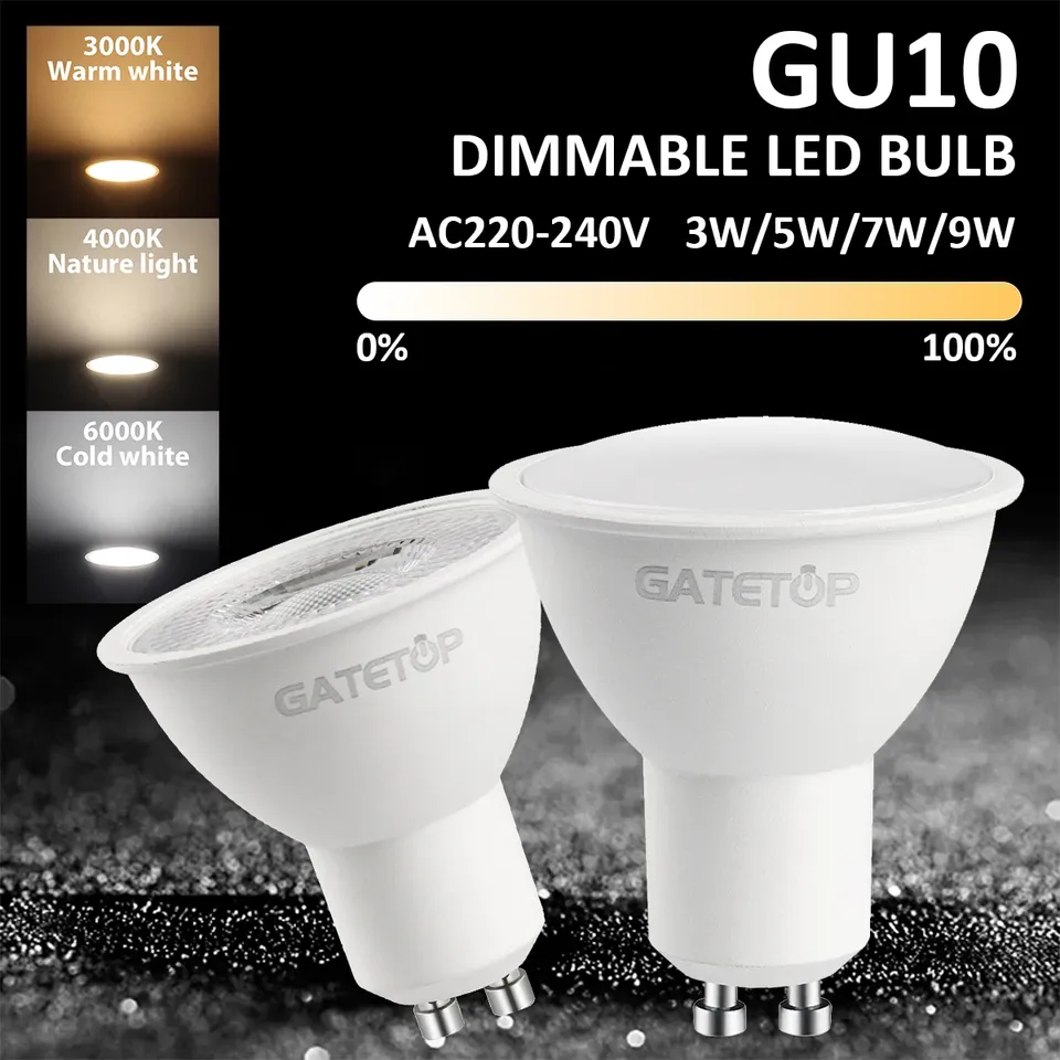 10pcs LED Spotlight GU10 Light Bulb Dimmable 220V 3000K 4000K 6000K 50W Halogen Replacement for Landscape Track Lighting