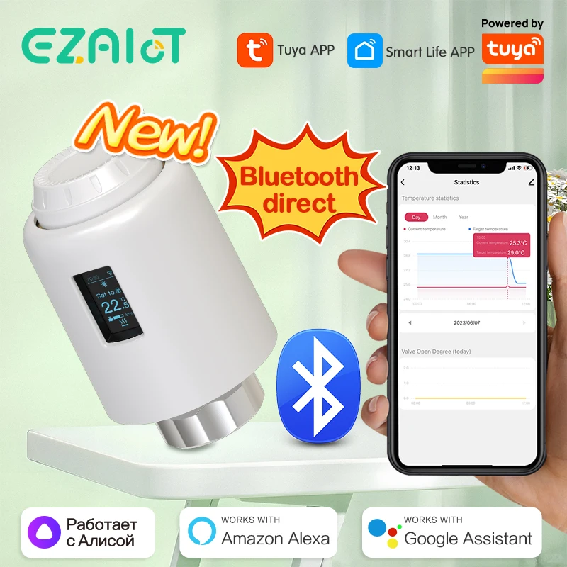Inteligente Atuador de Válvula de Radiador Termostático Controlador de Temperatura de Aquecimento Programável Bluetooth Trv Tuya Alexa Assistente do Google