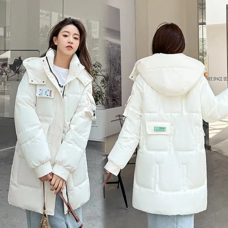 Doudoune Longue Capuche Femme - Manteau D'hiver épais, Imperméable, Coupe Oversized, Noir Orange