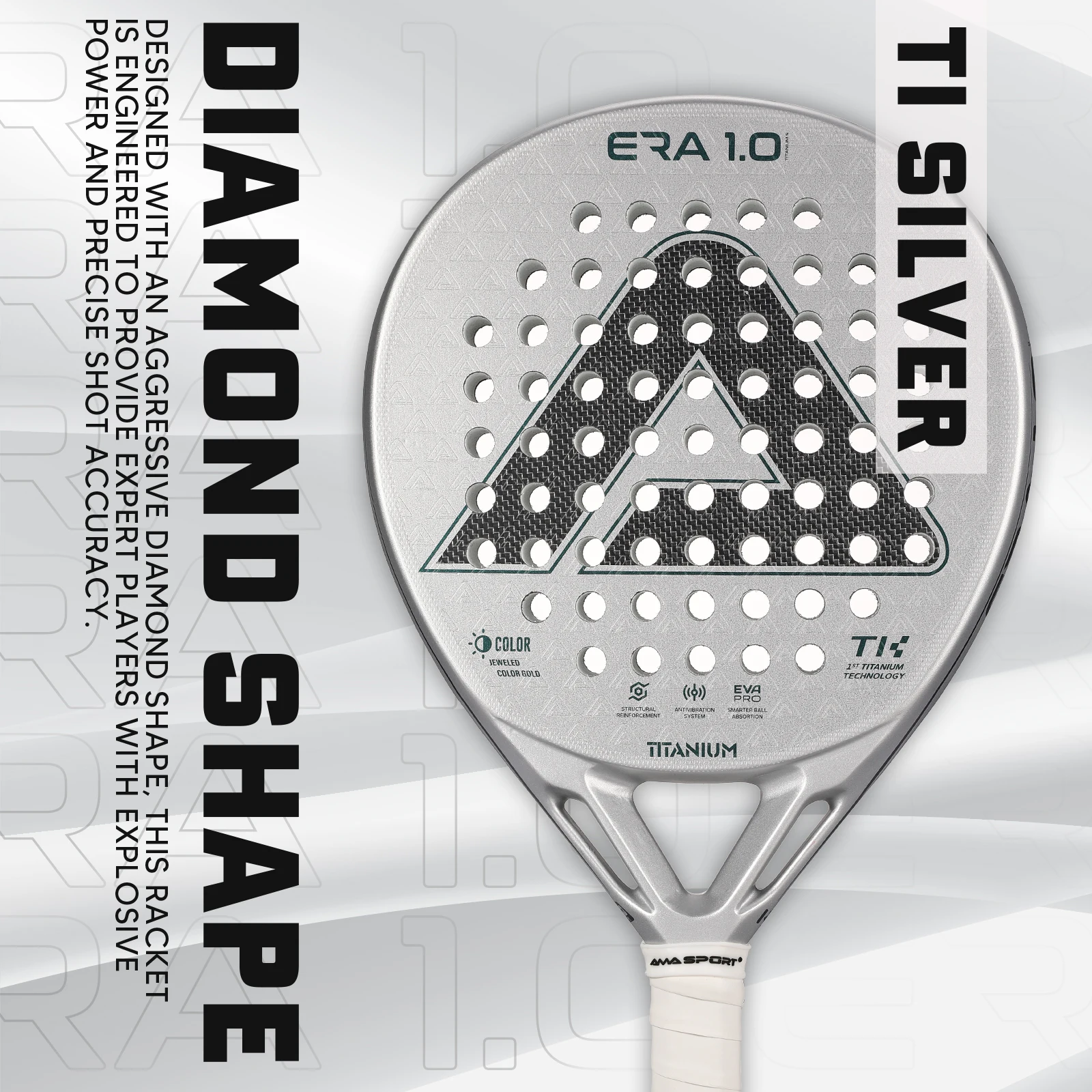 AMA SPORT 1St Titanium Silver Surface Padel Racket with Precision Holes,Intelligence Rebound Cork High-Performance Pala de Padel