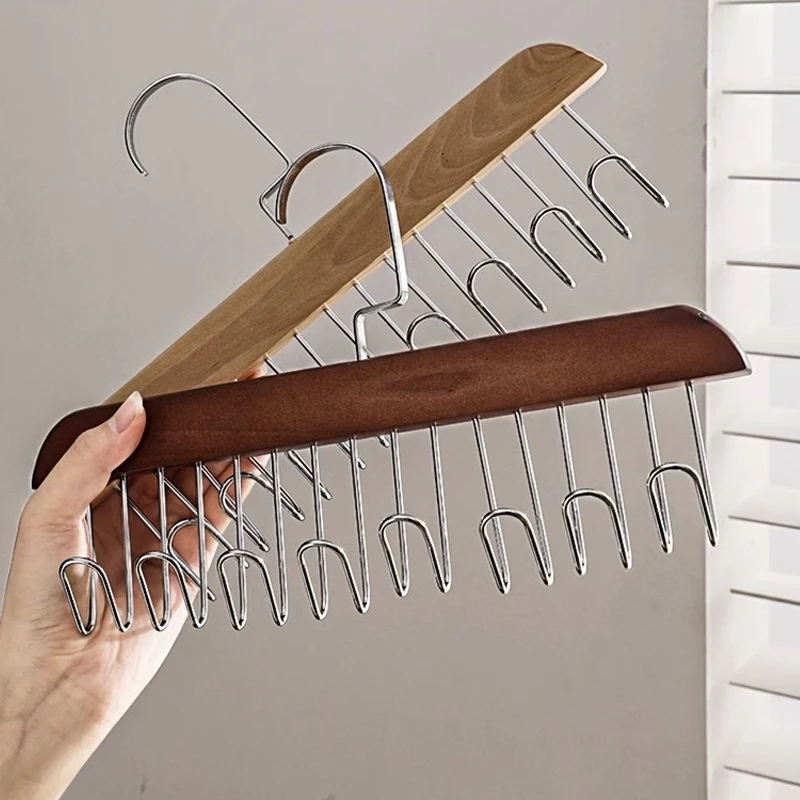 Wooden Bra Hanger Belts Camisole Clothes Organizer Rack 8 Hooks Tie Hats Scarf Holder NonSlip Space Saving Wardrobe Storage