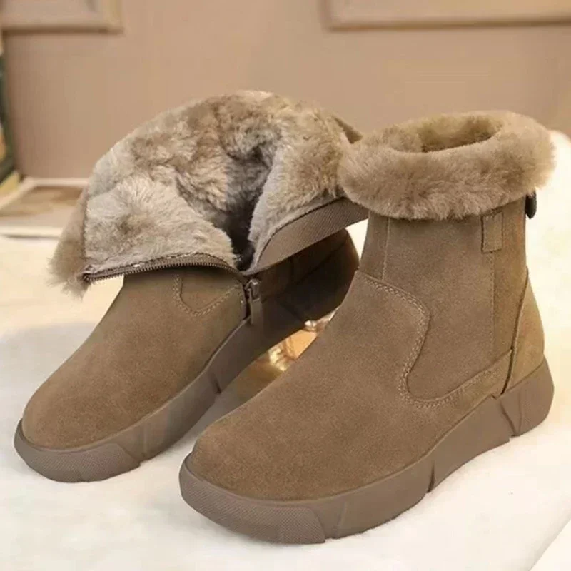 

2023 Suede Fur Warm Ankle Snow Boots Winter Designer New Trend Flats Shoes Casual Chelsea Boots Zipper Short Plush Mujer Botas