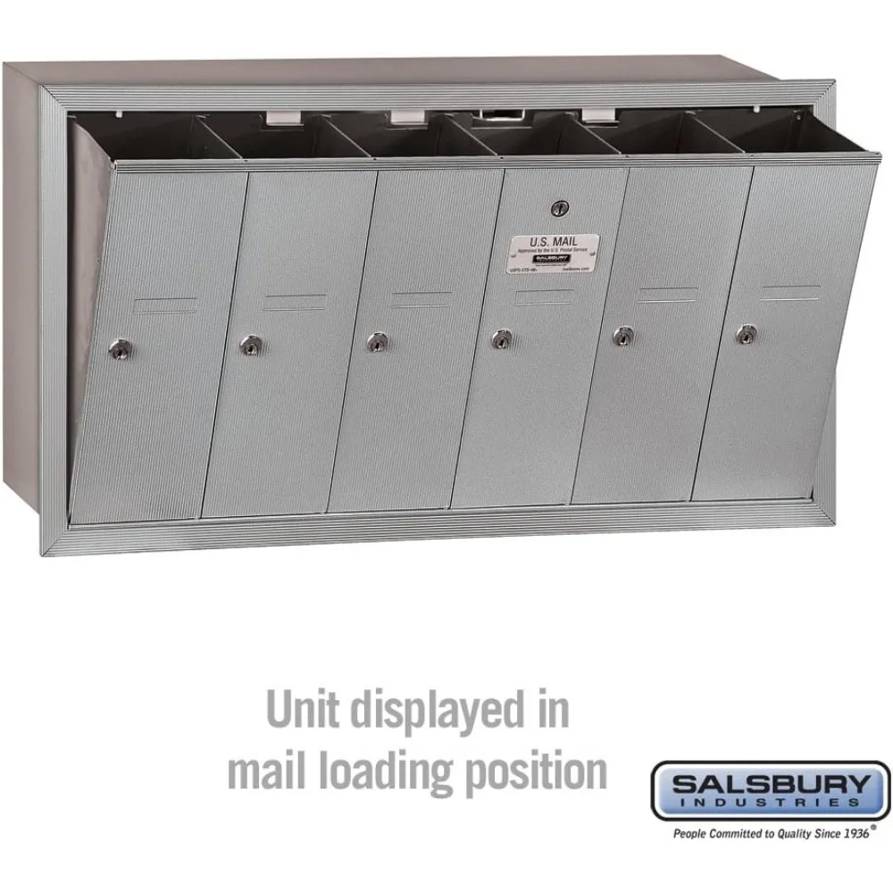 3506ARU Recessed Mounted Vertical Mailbox with 6 Doors and USPS Access, Aluminum 3