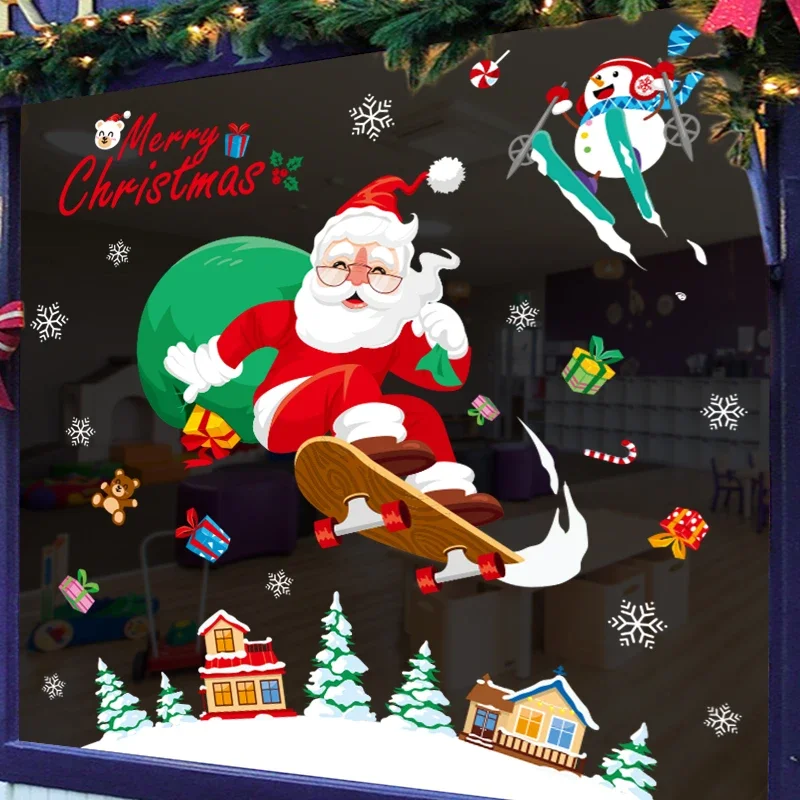 

Рождественские Мультяшные настенные наклейки, украшения для магазина, окна, стеклянные наклейки, плакаты, праздничный Декор атмосферы