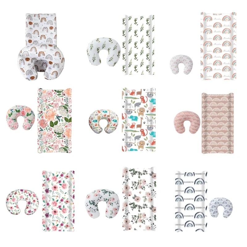 2pcs Printed Nursing Pillow Case Diaper Changing Pad Cover Set for Newborns Comfortable Baby Nappy Changing Mat Sleeve