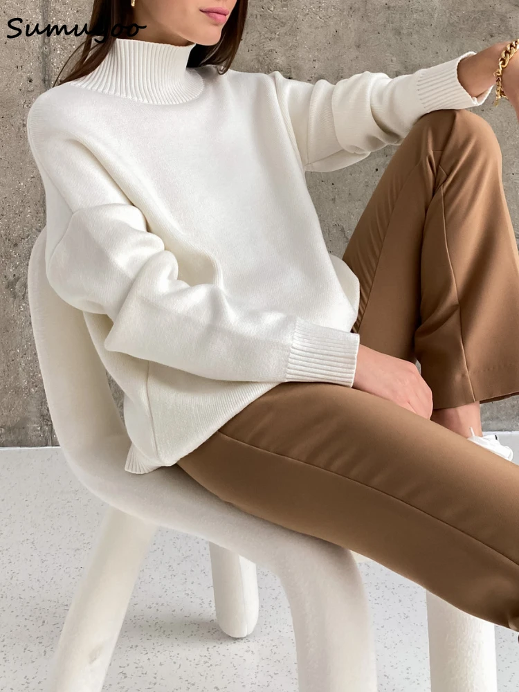Sumuyoo Women Turtleneck Sweater CHIC Autumn Winter Thick Warm Pullover Top Oversized Casual Loose Knitted Jumper Female Pull