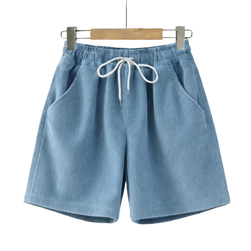 Shorts d'été 2026 en velours côtelé élastique pour hommes – Décontractés, de sport, couleur unie, avec cordon de serrage, coupe ample, séchage rapide