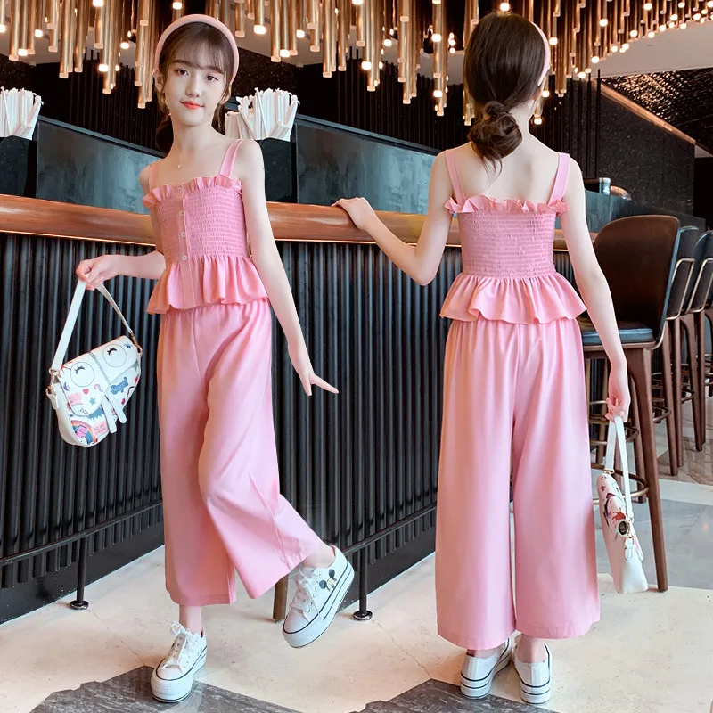 

Teenage Baby Clothing New Summer Kids Outfits Girls Ruffles Tops and Loose Pants Sets Girl Children's Clothes 2Pcs