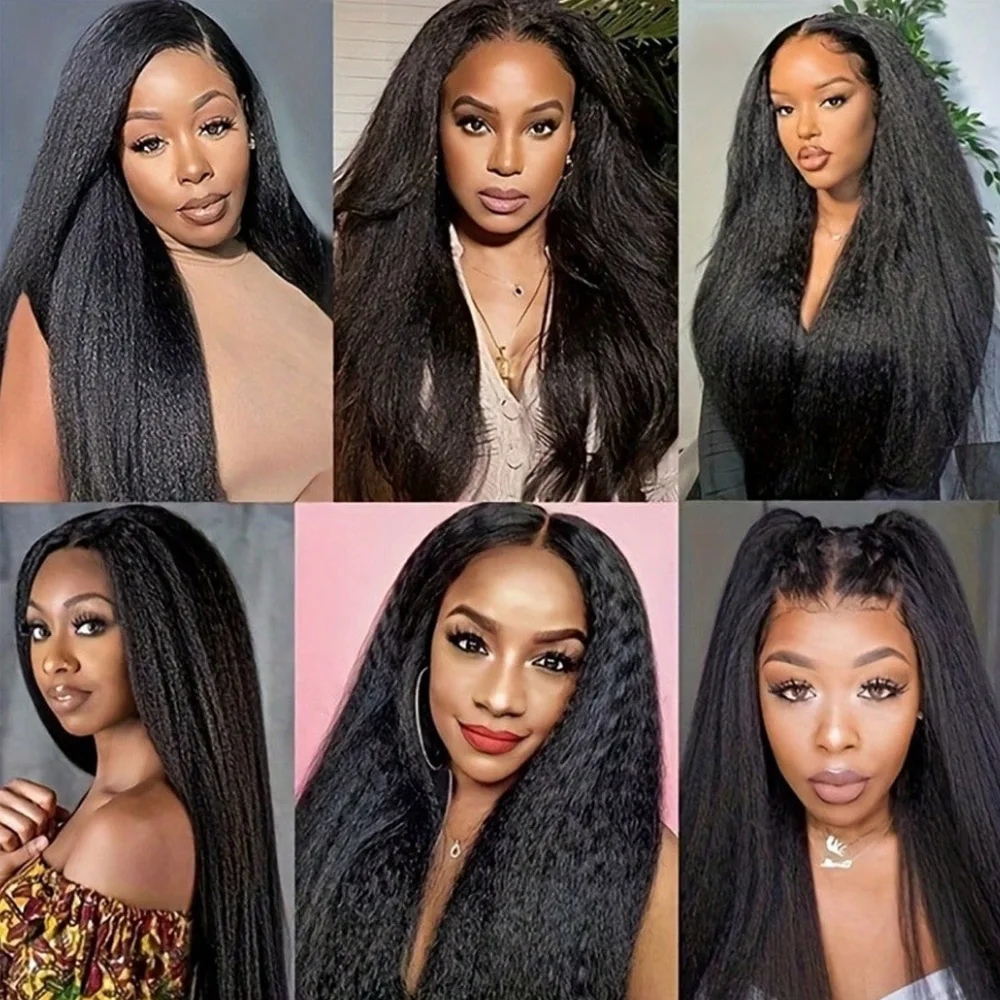 Kinky Straight Lace Front Wigs Human Hair 13x4 HD Transparent Lace Front Wig Human Hair Yaki Straight Wigs with Curly Baby Hair