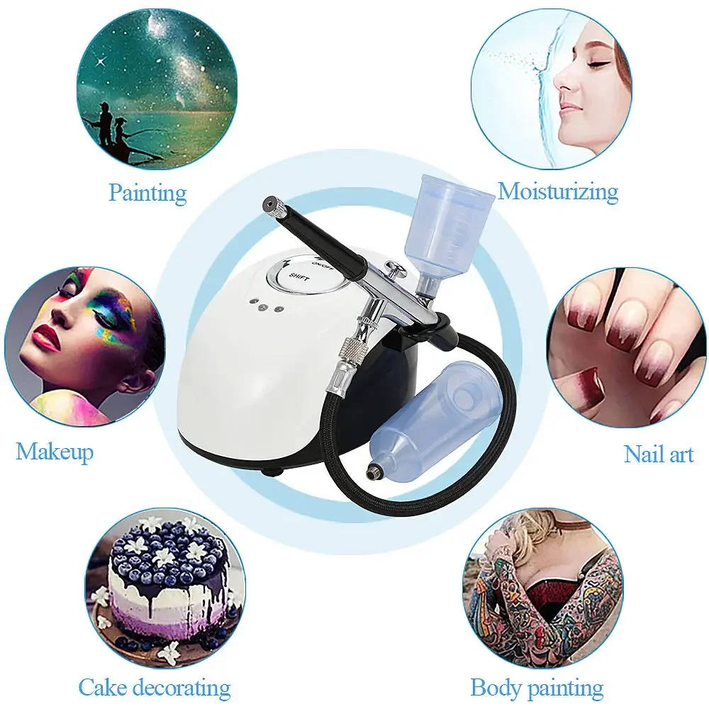 Water Injection Oxygen Machine Facial Steam Oxygen Injector Polite Compressor Set Paint Airbrush Nail Art Tattoo Nano Sprayer 3