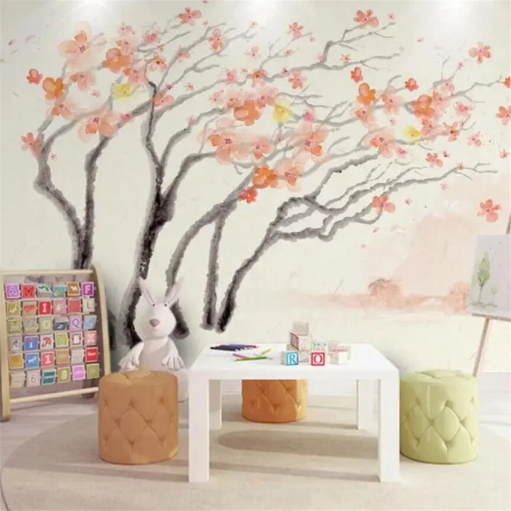 Custom Sakura Abstract Tree Photo Mural Papel de Parede Papel de Parede de Flores de Fundo de tv Decoração de Casa Arte Adesivos de Parede