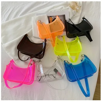 Clear Jelly Shoulder Bag For Women, Y2K Small Zipper Underarm Purses & Fashion Handbag 1