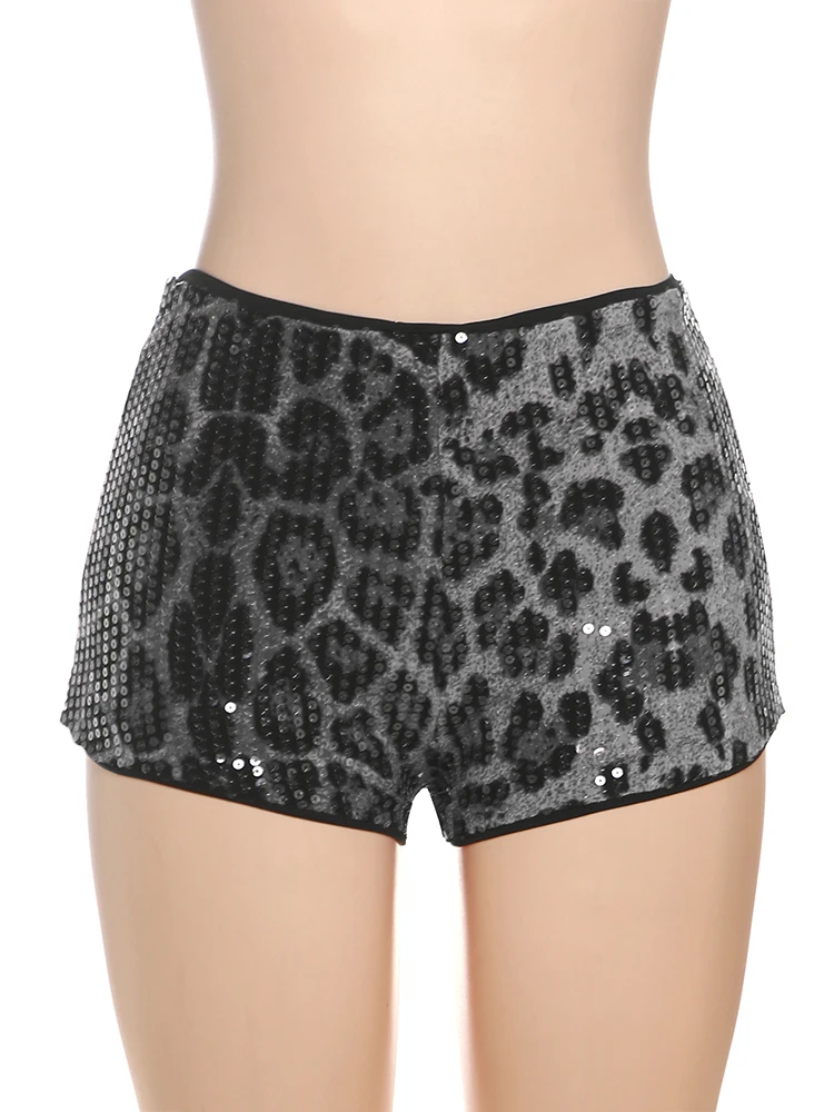 Sisterlinda Popular Women Shorts Fashion Leopard Print High Waist Skinny Mini Bottoms Shiny Sequins Female Attractive Streetwear