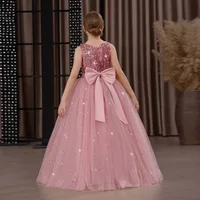 Robe de princesse longue et scintillante pour fille – Jupe complète en tulle avec corsage et nœud en paillettes, robe de demoiselle d'honneur élégante et de récital pour les anniversaires 5
